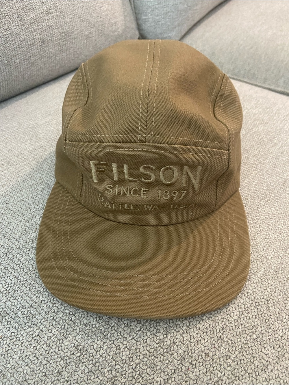 Filson Tan Canvas Cap with Embroidered Logo